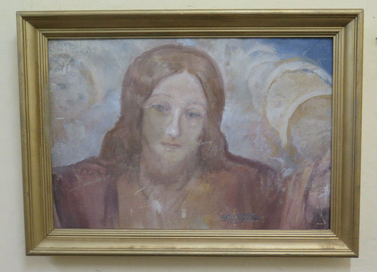 ANTIQUE OIL PAINTING OF THE FACE OF JESUS ​​CHRIST Pierre Eugène Duteurtre DUT BM51 