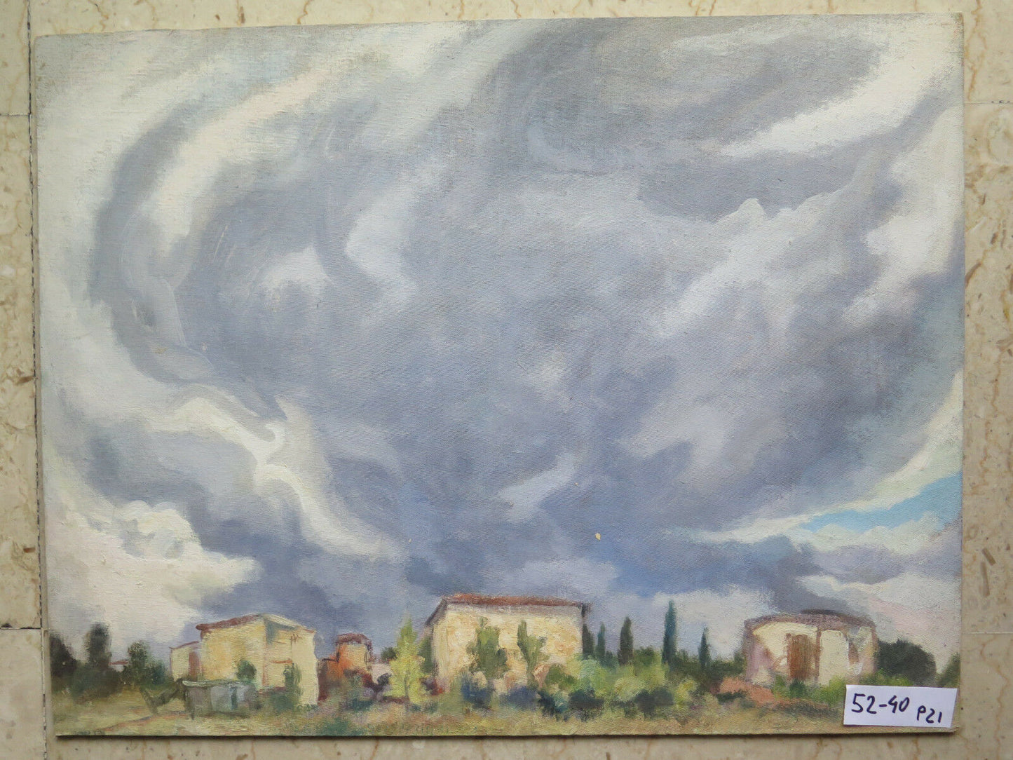 52x40 cm OIL PAINTING ON TABLE LANDSCAPE SKY CLOUDS THUNDERSTORM P21