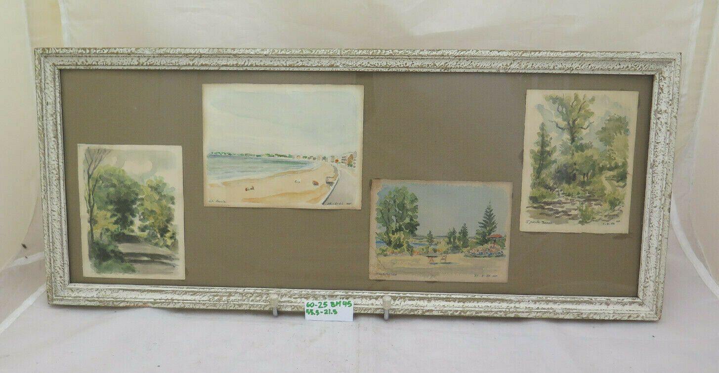 PAESAGGI FRANCESI 4 ACQUERELLI LA BAULE MALBUISSON QUADRO DIPINTO VINTAGE BM45 - Belbello Antiques