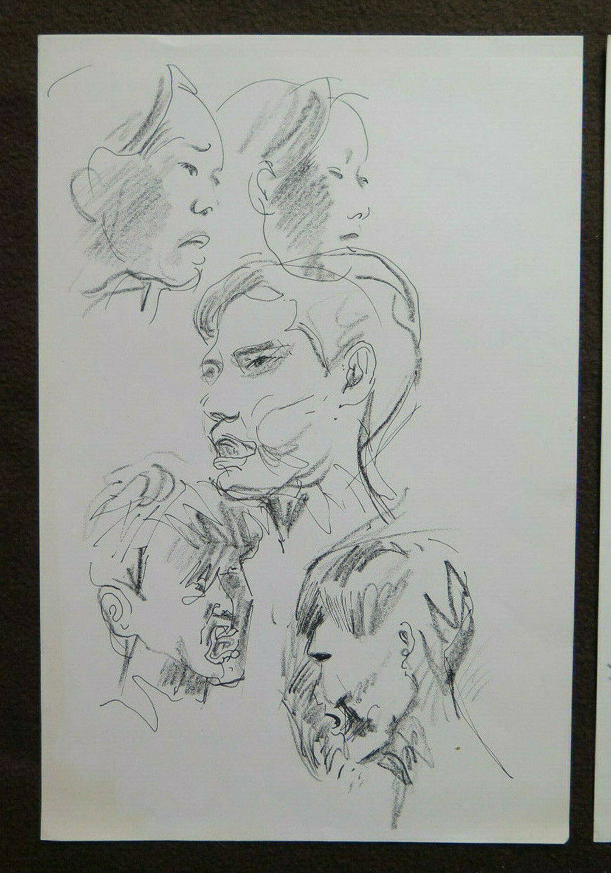 TWO OLD PENCIL DRAWINGS ON PAPER PORTRAITS OF MAN AND WOMAN VINTAGE 60's and 70's P28.8