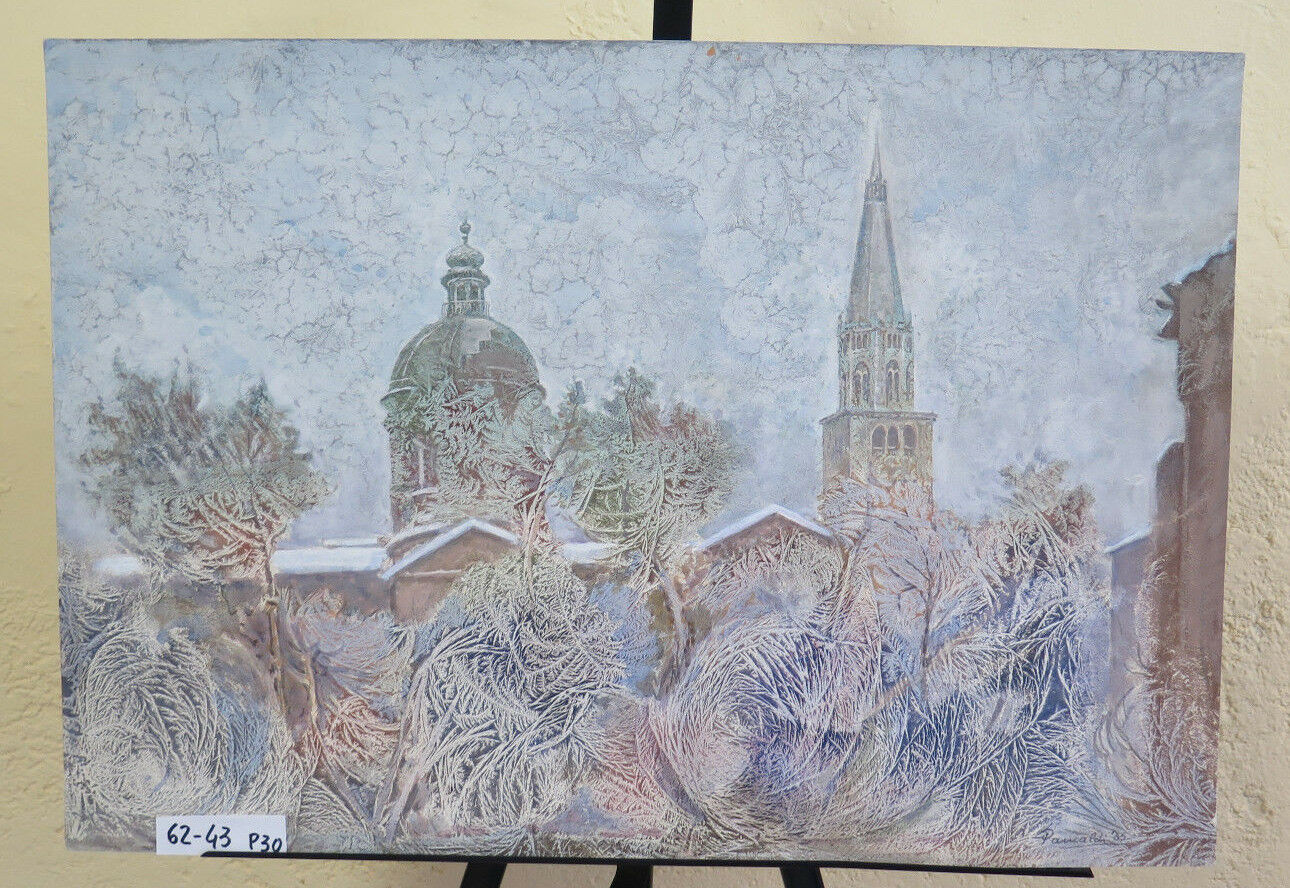 PAINTING FROM THE 20TH CENTURY ON A TABLE WITH A VIEW OF THE TOWN OF MODENA PAINTED WITH THE FROST TECHNIQUE P30