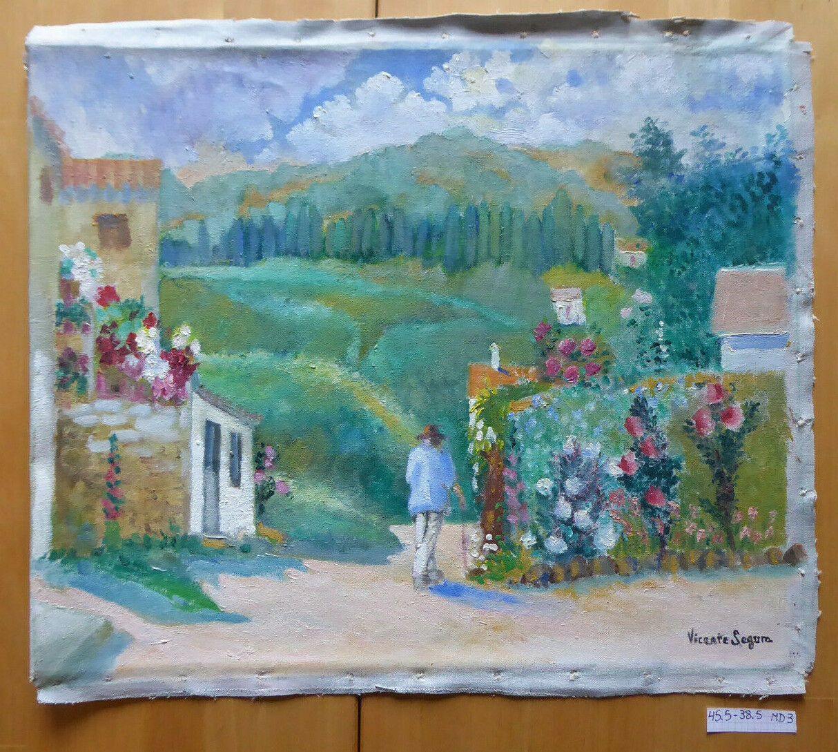 VECCHIO DIPINTO IN STILE IMPRESSIONISTA PAESAGGIO PRIMAVERA FIRMATO SEGURA MD3 - Belbello Antiques