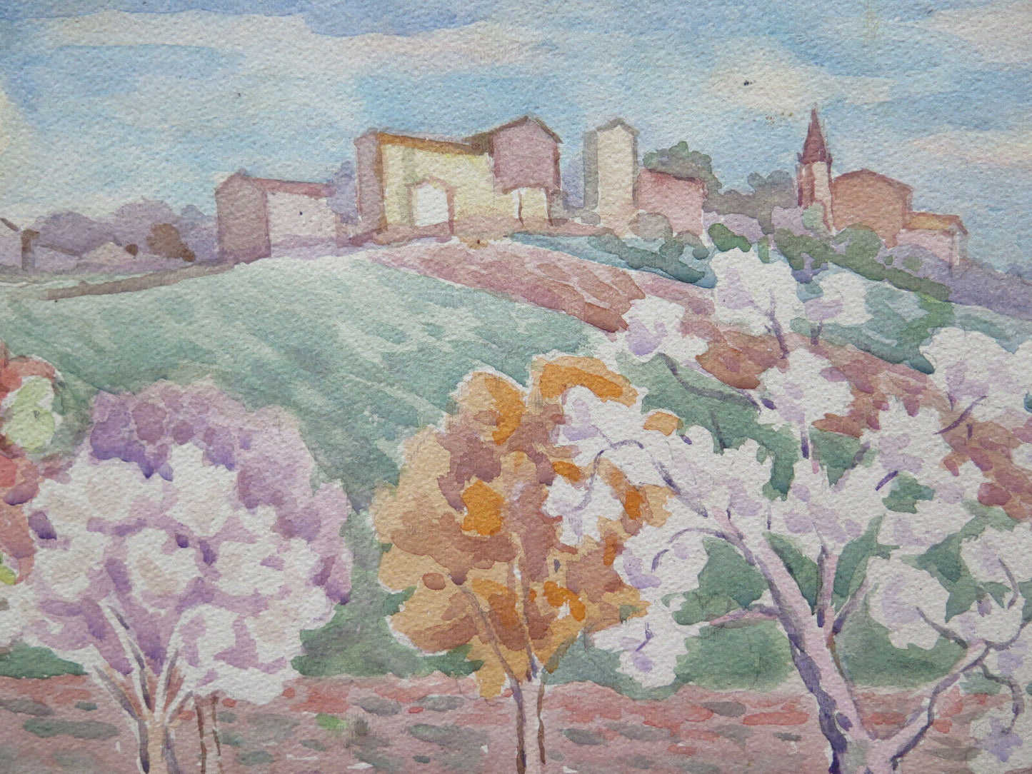 VIEW OF A VILLAGE EMILIA ROMAGNA OLD PAINTING BY LOCAL PAINTER 44x33 cm P14