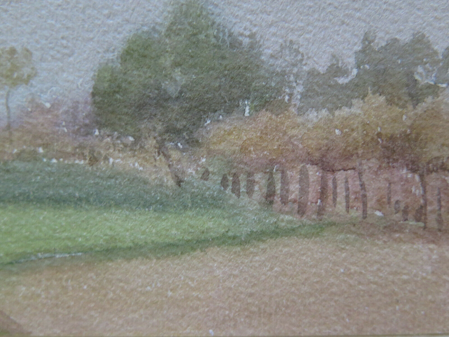 PICCOLO DIPINTO VINTAGE PAESAGGIO DI CAMPAGNA ACQUERELLO SU CARTA 11x12 cm P14