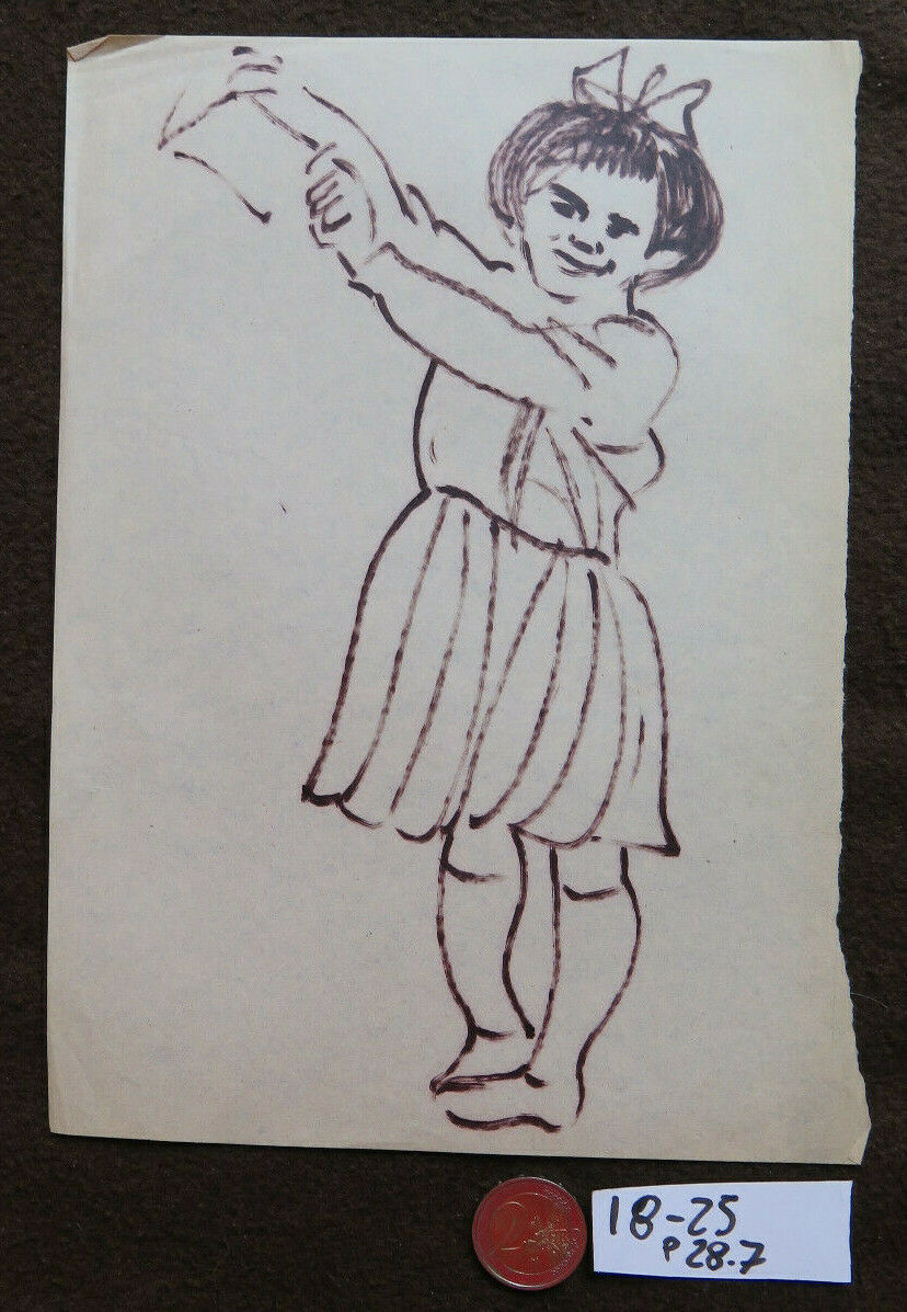 DISEGNO SU CARTA BOZZETTO FIGURA BAMBINA BIMBA PITTORE PANCALDI 31x21 cm P28.7