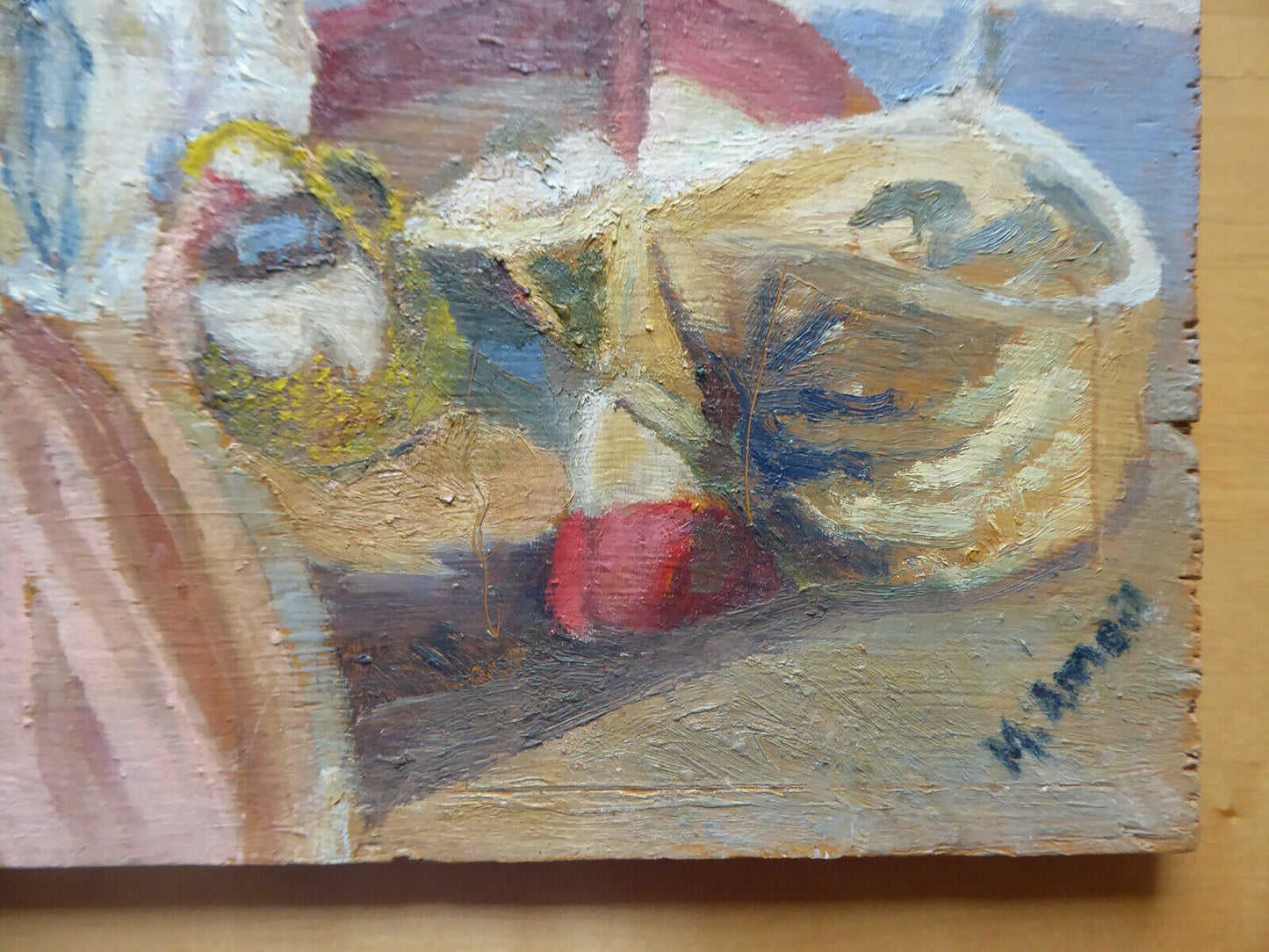 OLD SMALL OIL PAINTING SIGNED WOMAN AT THE FISH MARKET MD1 