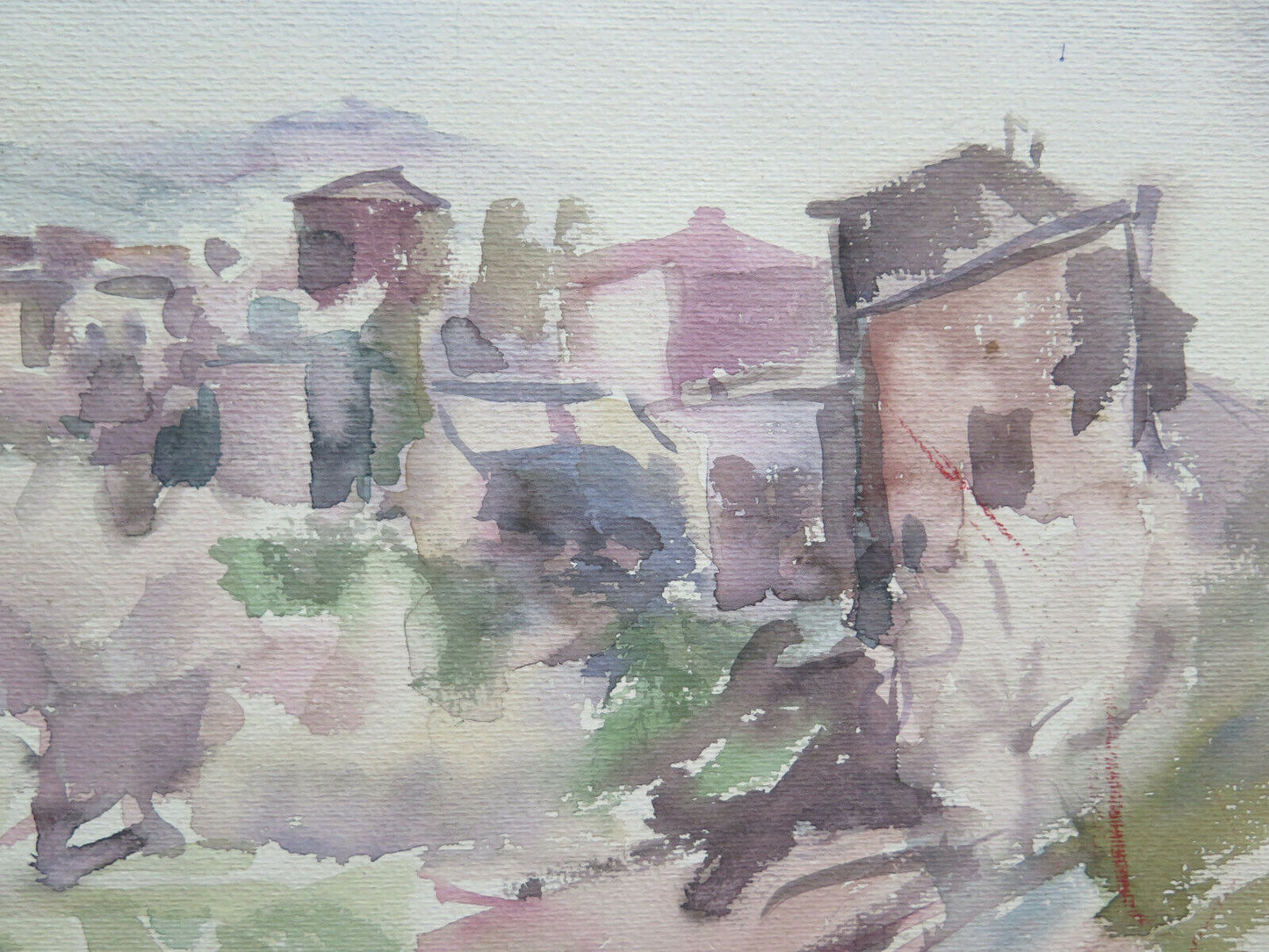 OLD PAINTING BY LOCAL PAINTER SKETCH OF A VILLAGE ON PAPER 52x38 cm P14