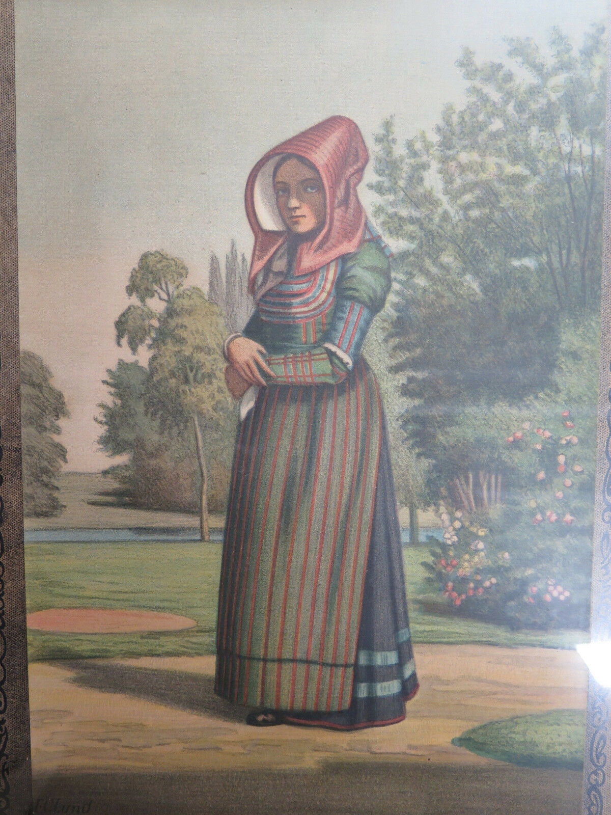 ANTIQUE COLOR PRINT WOMAN IN FALSTER CLOTHES DENMARK DENMARK 1900 R114
