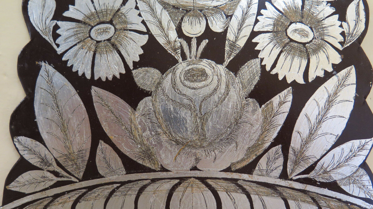 FLORAL PAINTING ON IRON BULINO HANDMADE VINTAGE FRIEZE CH13 7