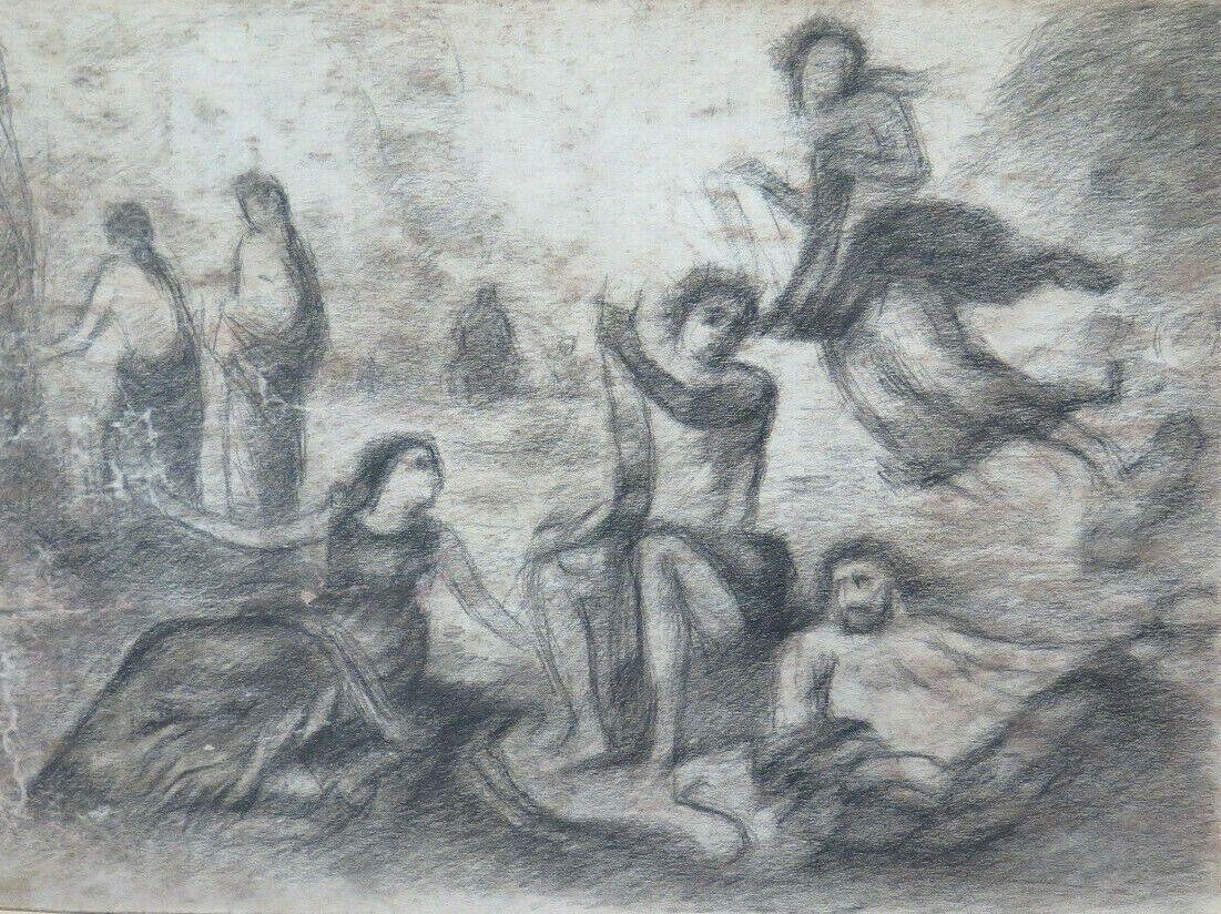 GRANDE DISEGNO ANTICO FRONTE RETRO DEL PITTORE Pierre Duteurtre detto DUT BM53.1 - Belbello Antiques