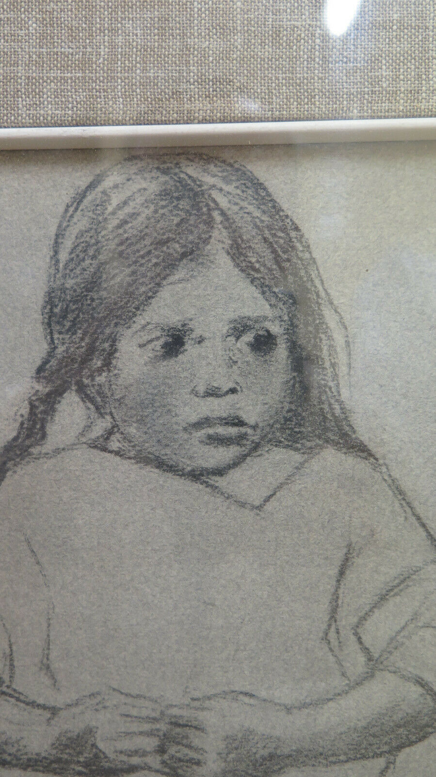 OLD PAINTING PORTRAIT OF A LITTLE GIRL SIGNED BETANZO PENCIL ON PAPER DRAWING BM51 