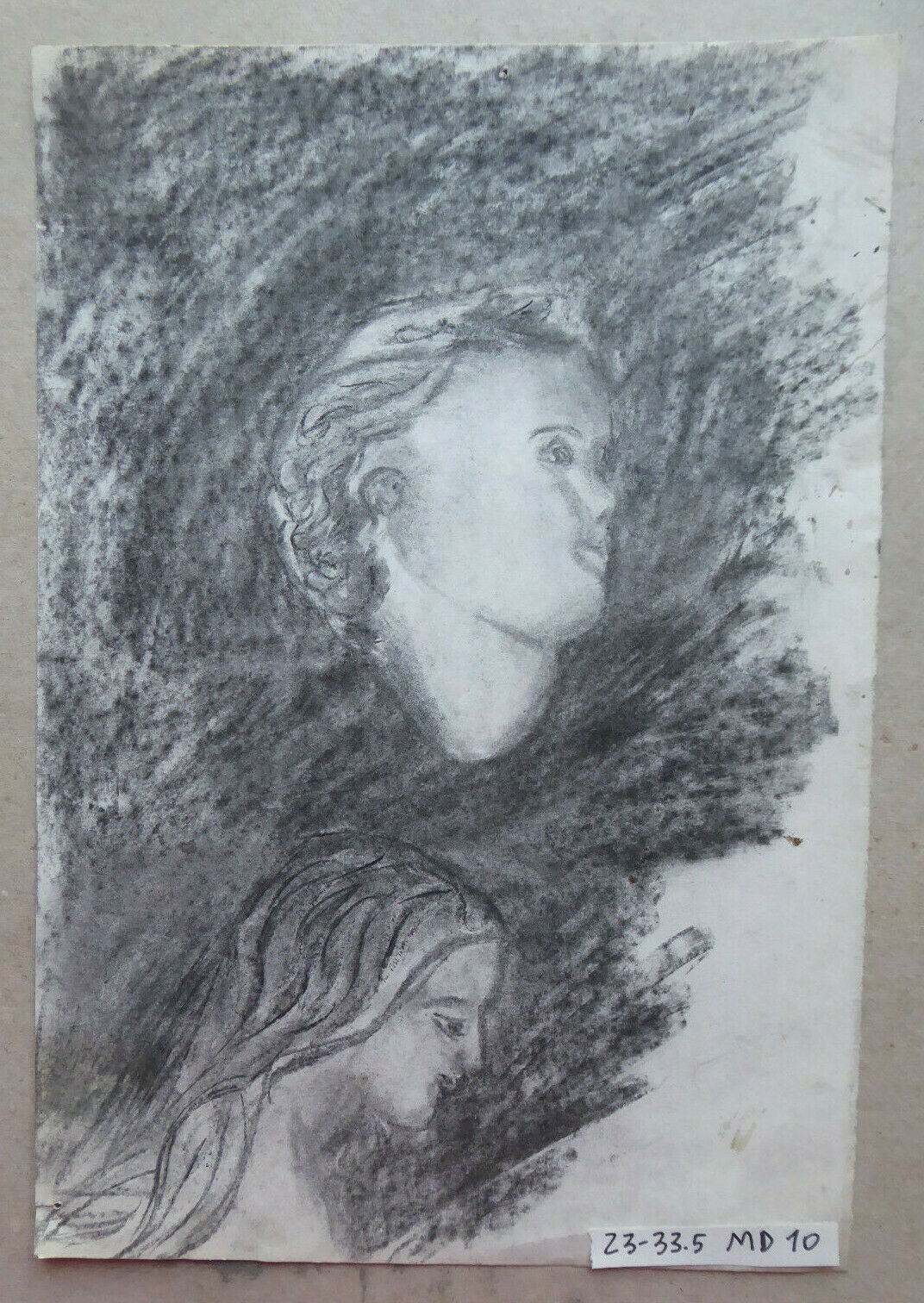 VECCHIO DISEGNO FRONTE RETRO RITRATTO FEMMINILE CON CHITARRA FIRMATO MD10 - Belbello Antiques