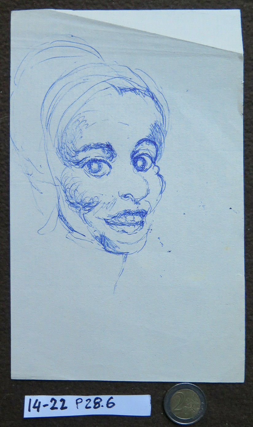 ANTIQUE DRAWING PORTRAIT GIRL ORIGINAL WORK PEN ON PAPER 1940s P28.6