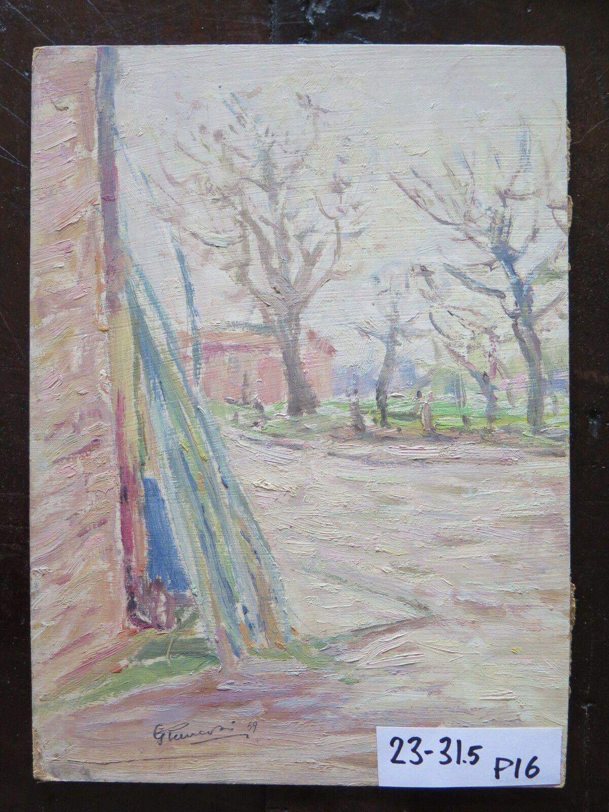 QUADRO ANTICO DIPINTO OLIO SU TAVOLA PAESAGGIO FIRMATO STILE IMPRESSIONISTA p16 - Belbello Antiques