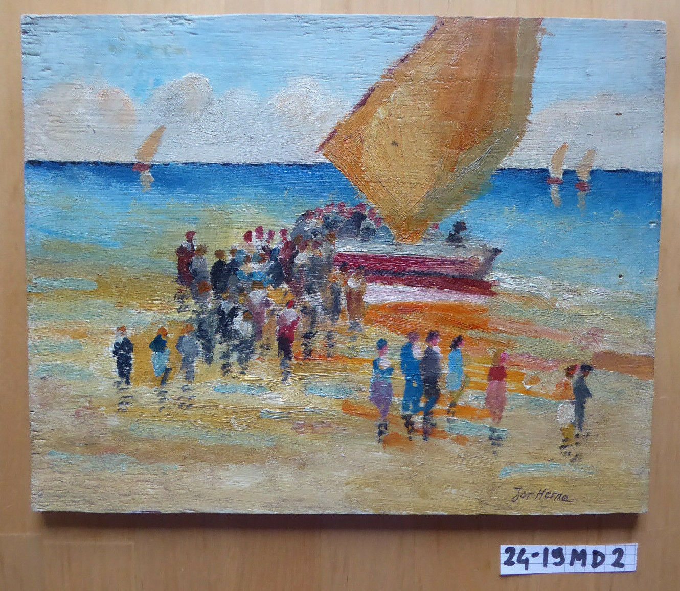 SMALL SIZE OIL PAINTING VNTAGE MARINA SEA SKETCH SPAIN SIGNED MD2 