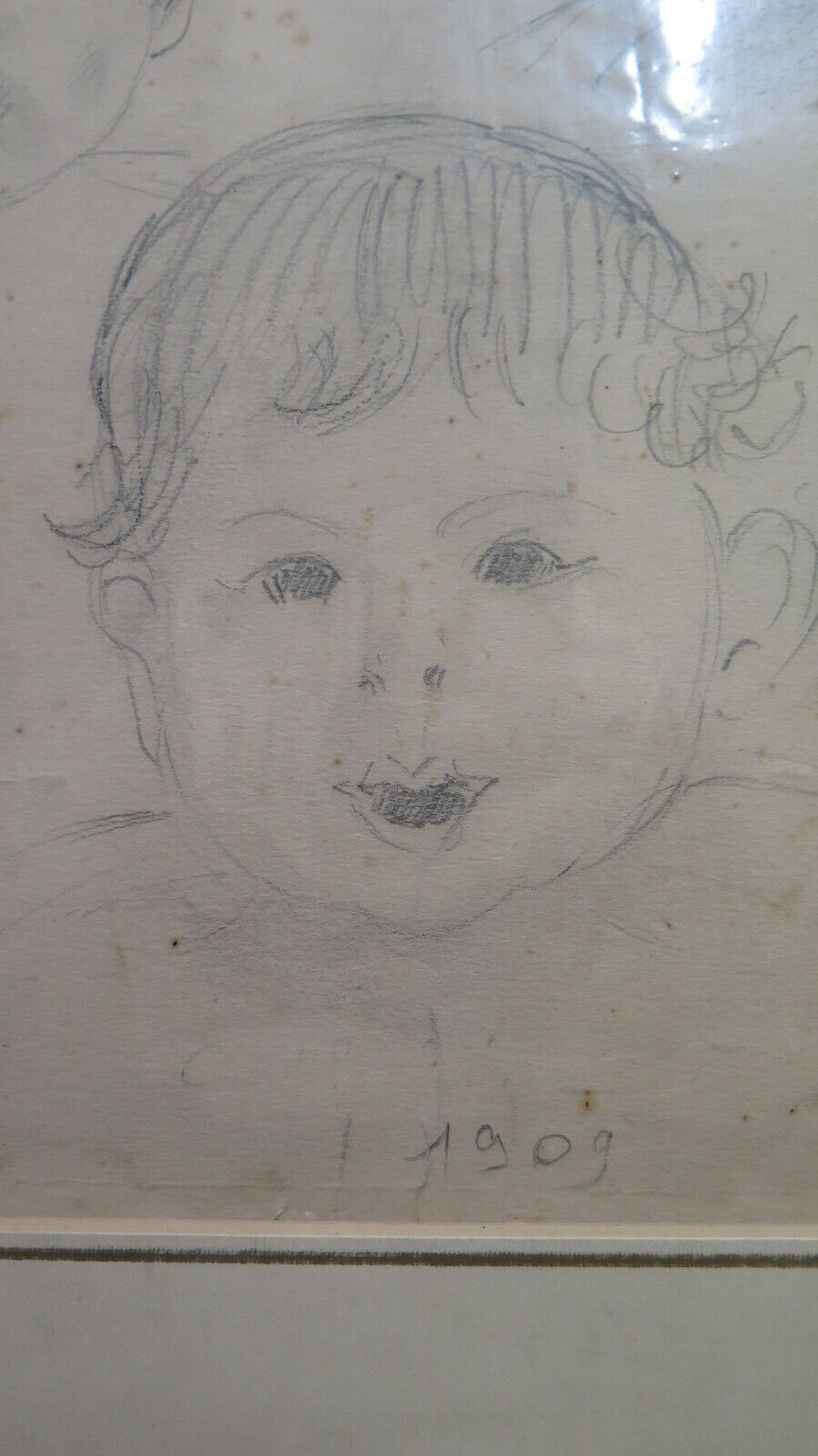 QUADRO ANTICO RITRATTI DI BAMBINI FIRMATO FRANCIA INIZIO SECOLO DISEGNO BM53.3