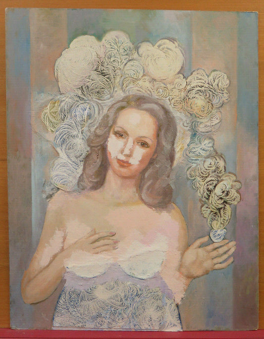 VINTAGE PAINTING WATERCOLOR ICE CREAM PORTRAIT OF A NUDE FEMALE WITH FROST TECHNIQUE PS