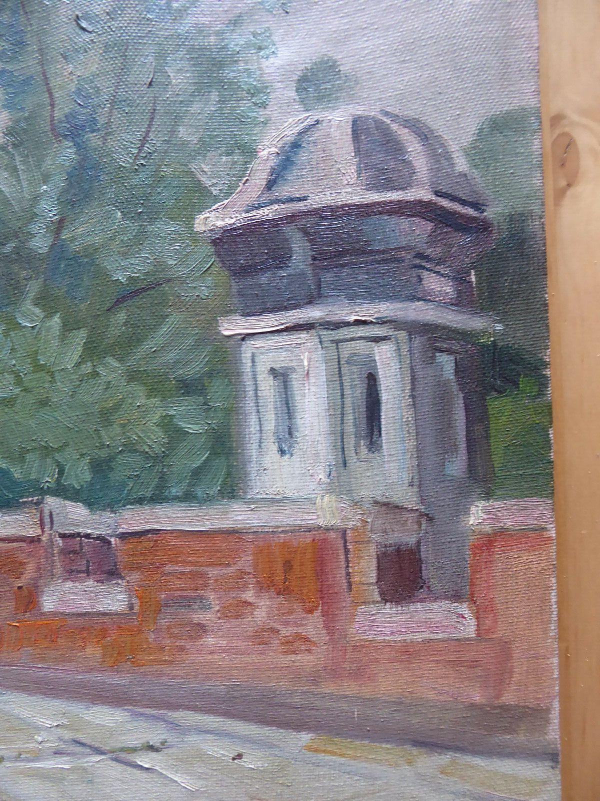 OLD PAINTING VIEW OF THE RETIRO PARK OF MADRID OIL PAINTING ON CANVAS 1900s MD7