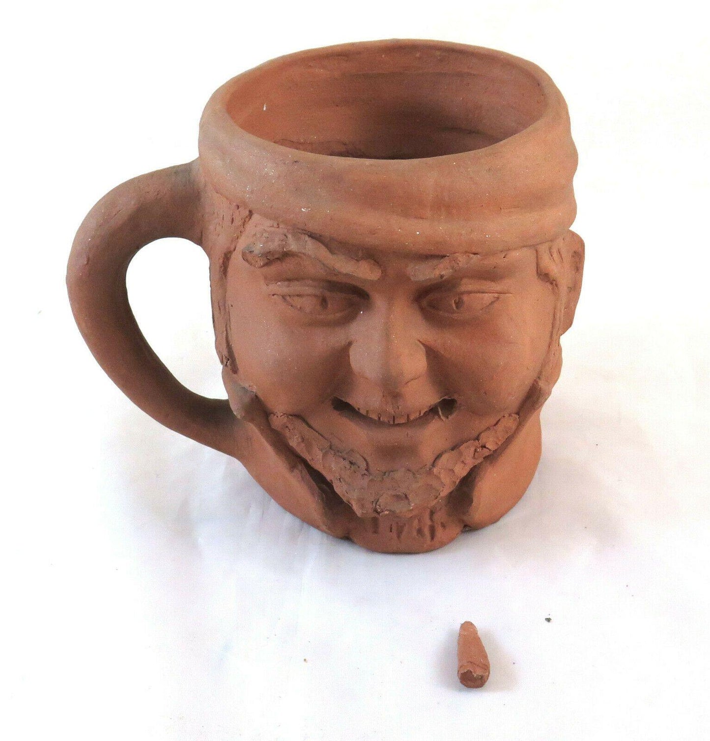 VECCHIA TAZZA IN TERRACOTTA VINTAGE RITRATTO UOMO CON SIGARO TERRA COTTA BM17 - Belbello Antiques