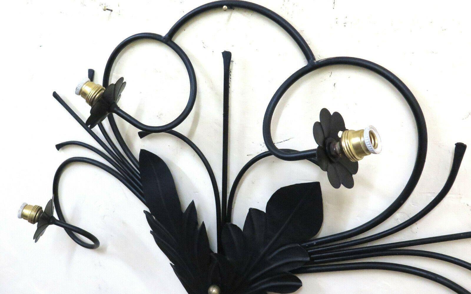 GRANDE APPLIQUE VINTAGE IN FERRO BATTUTO FORGIATO A MANO DESIGN LAMPADARIO CH - Belbello Antiques