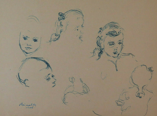 ANTIQUE SKETCH DRAWING SIGNED REINOLTZ 1935 CHILDREN'S PORTRAIT STUDY PEN BM53.2 