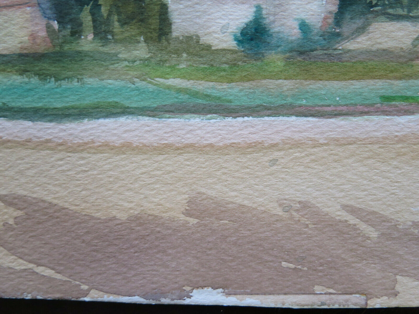 OLD PAINTING COUNTRYSIDE LANDSCAPE WATERCOLOR ON PAPER 38x29 cm P14