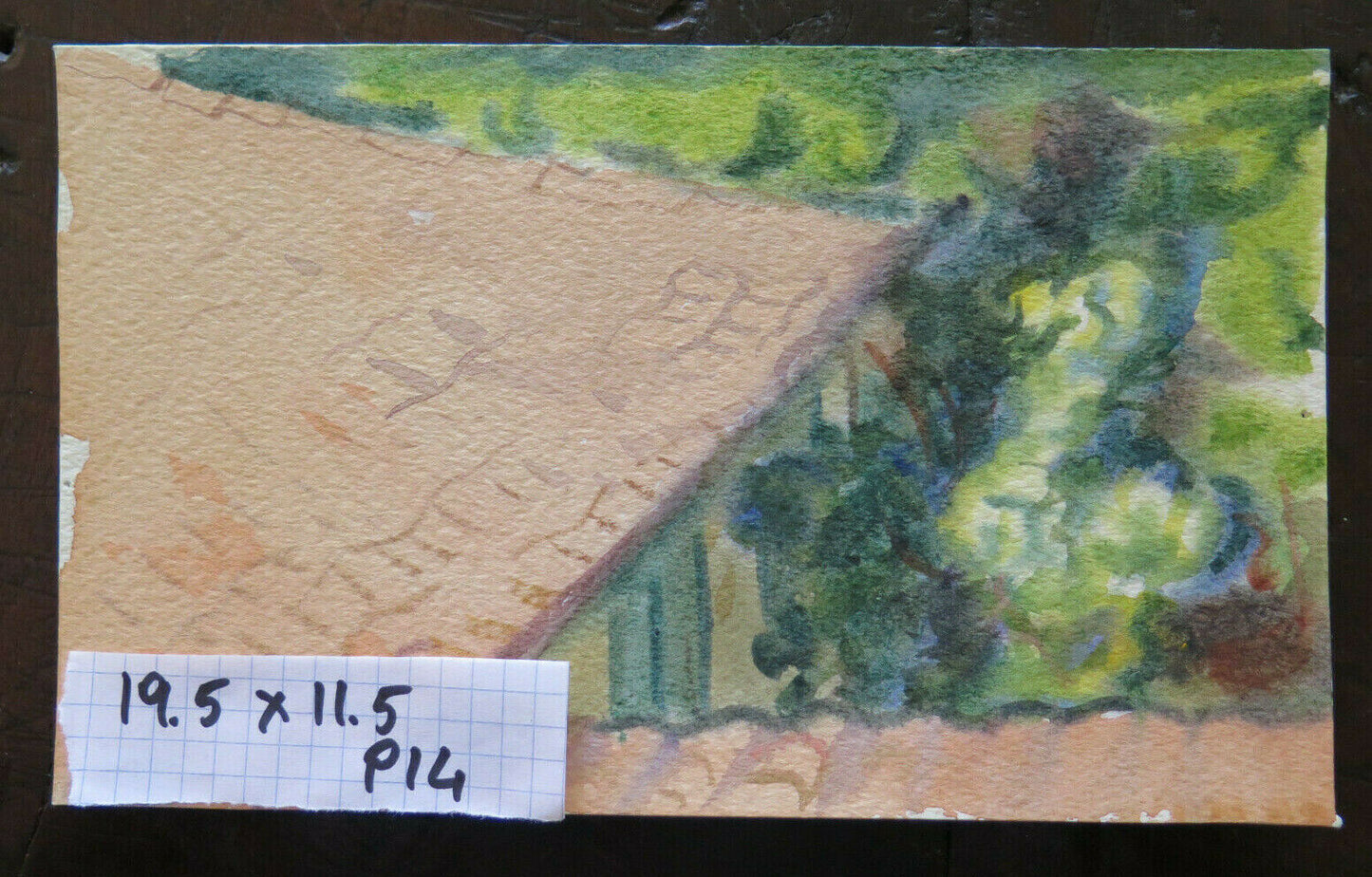 OLD SKETCH PAINTED IN WATERCOLOR ON PAPER VIEW OF THE ROOFS OF PIUMAZZO P14