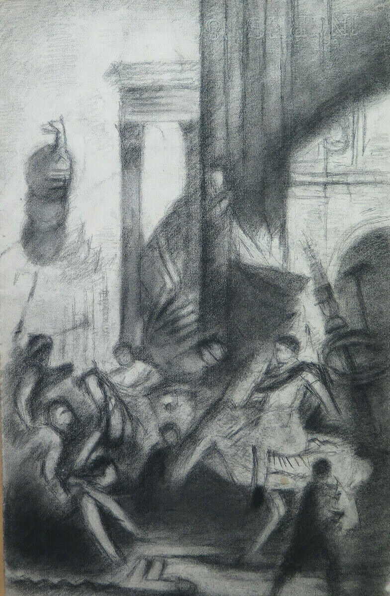 ANTICO DISEGNO ARTISTA FRANCESE Pierre Duteurtre DUT SCENA CLASSICA BM53.1 b