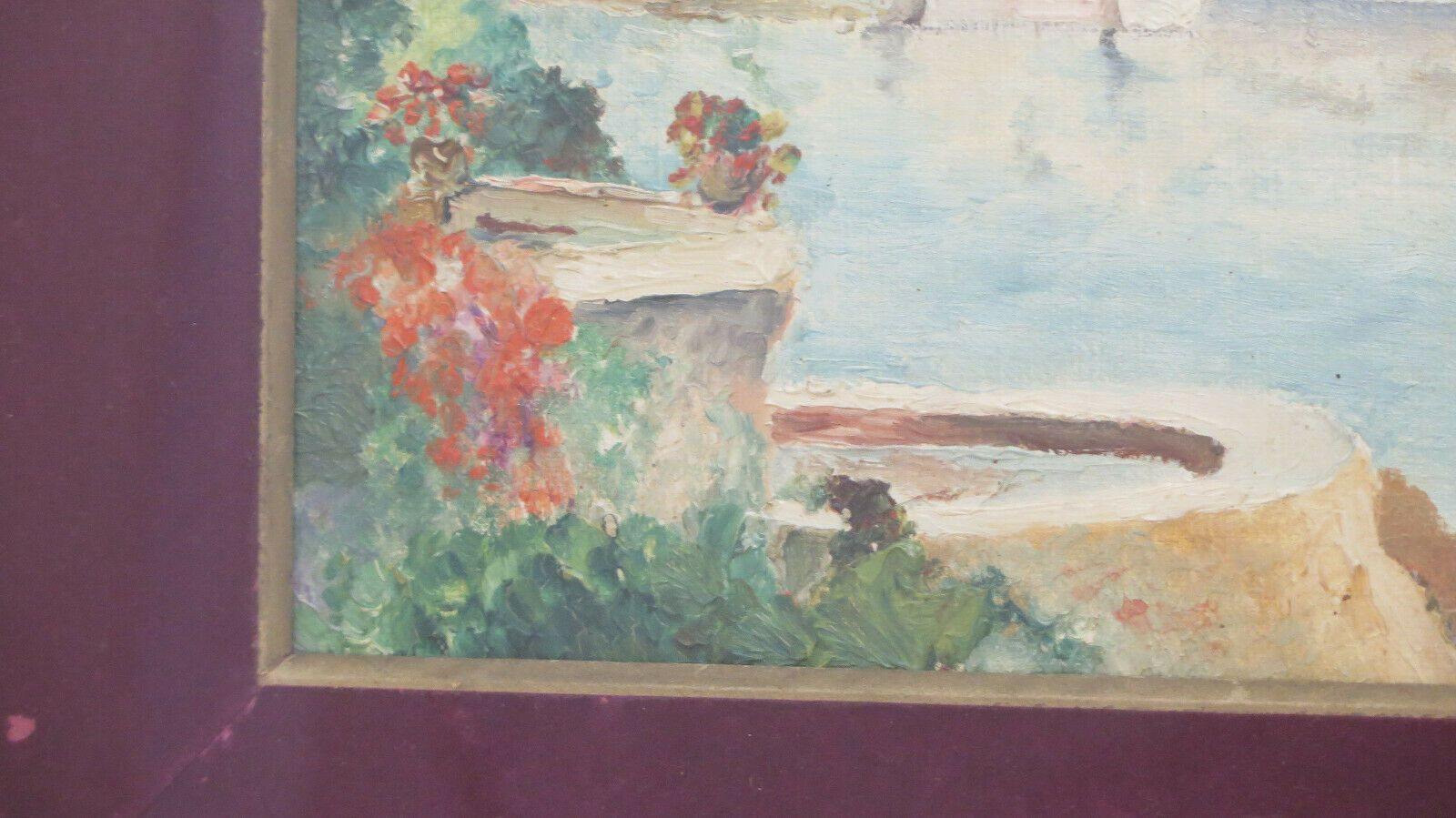 QUADRO D'EPOCA PAESAGGIO RIVIERA FRANCESE MEDITERRANEO DIPINTO OLIO FIRMATO BM45 - Belbello Antiques