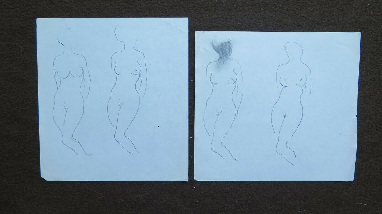 TWO OLD DRAWINGS SKETCHES STUDY NUDE FEMALE PORTRAIT PENCIL ON PAPER P28.6