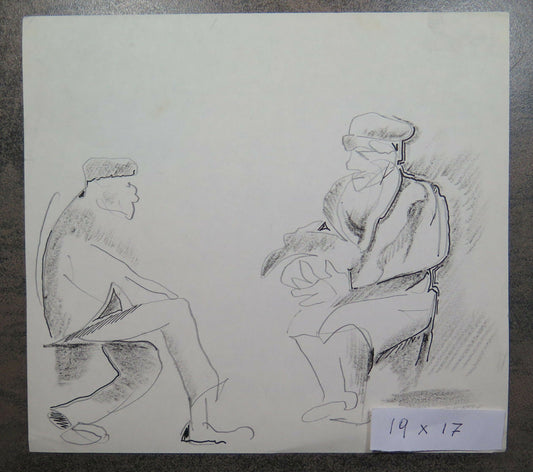 ANTIQUE DRAWING STUDY SKETCH FOR SITTING CHARACTERS PENCIL ON PAPER P28