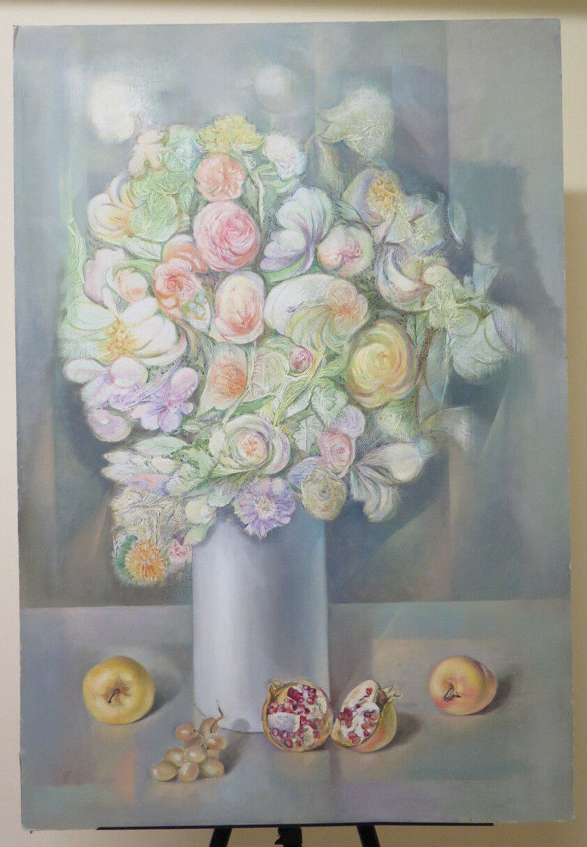 MODERN 80'S PAINTING MIXED TECHNIQUE PAINTING ON POMEGRANATE FRUIT TABLE P29