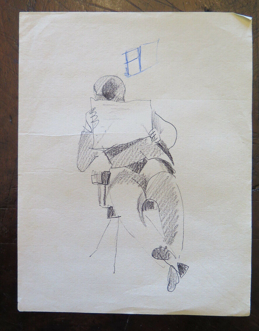 OLD DRAWING ON PAPER SKETCH FOR MALE FIGURE PAINTER'S STUDIO P28.5