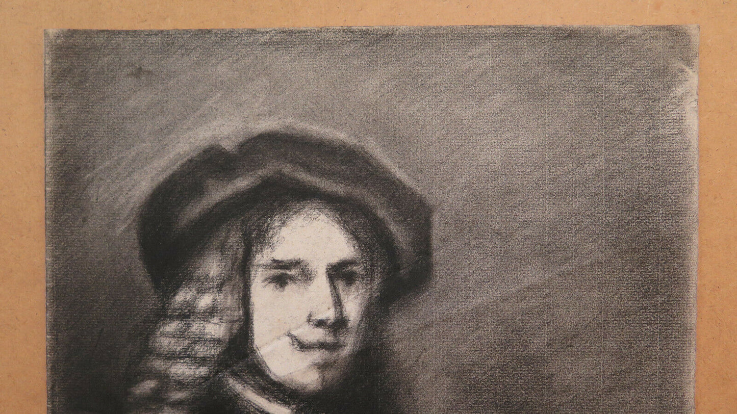 ANTIQUE CHARCOAL PORTRAIT OF MAN ON PAPER Pierre Duteurtre known as DUT BM53.1 