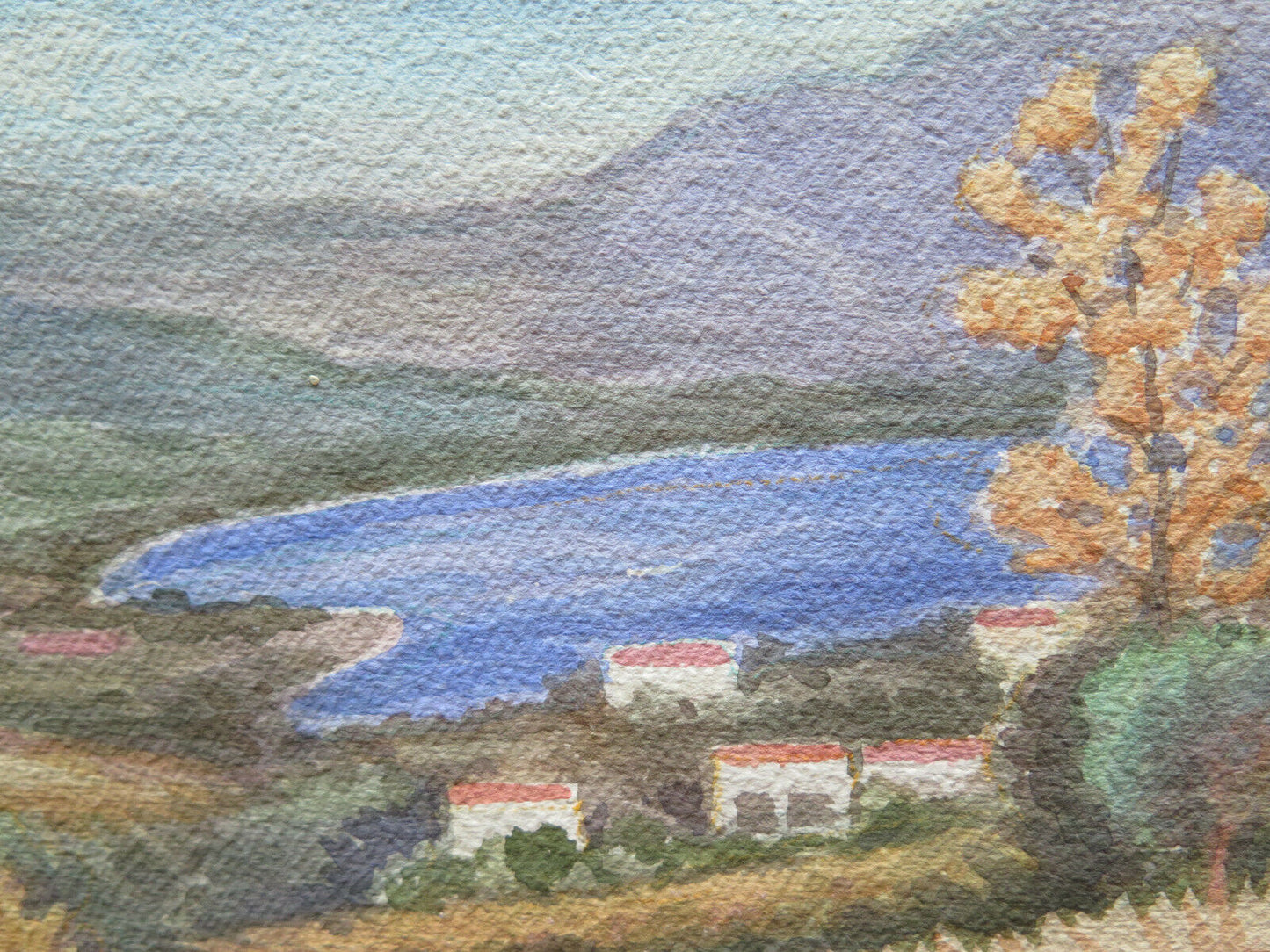 QUADRO VINTAGE DIPINTO ACQUERELLO PAESAGGIO CAMPAGNA EMILIA ROMAGNA 40x28 cm P14