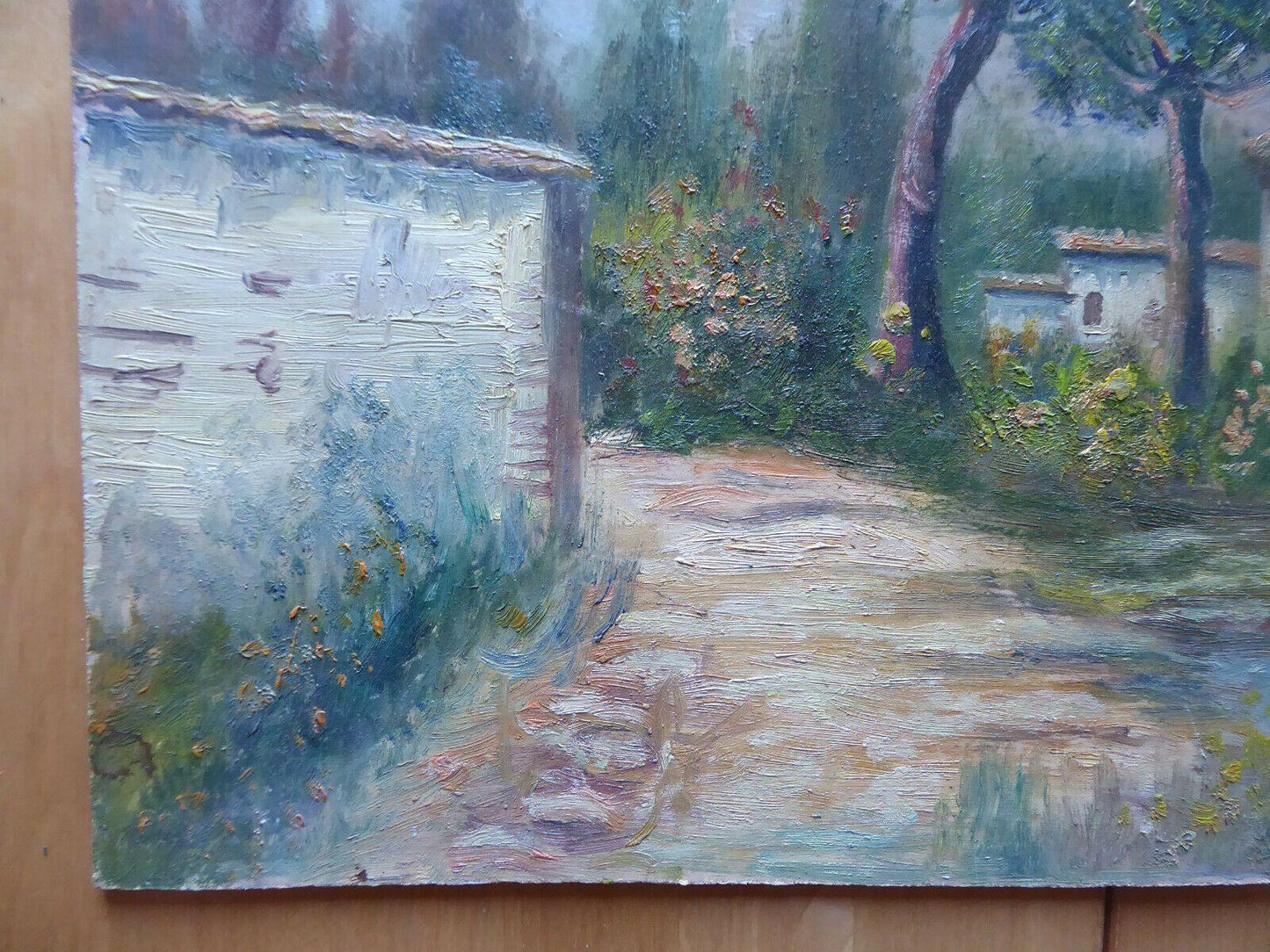 VECCHIO DIPINTO IN STILE IMPRESSIONISTA PAESAGGIO CAMPAGNA SPAGNA FIRMATO MD4 - Belbello Antiques