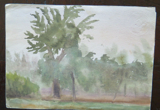 OLD SKETCH PAINTING IN WATERCOLOR COUNTRYSIDE MID-20TH CENTURY P28.4 