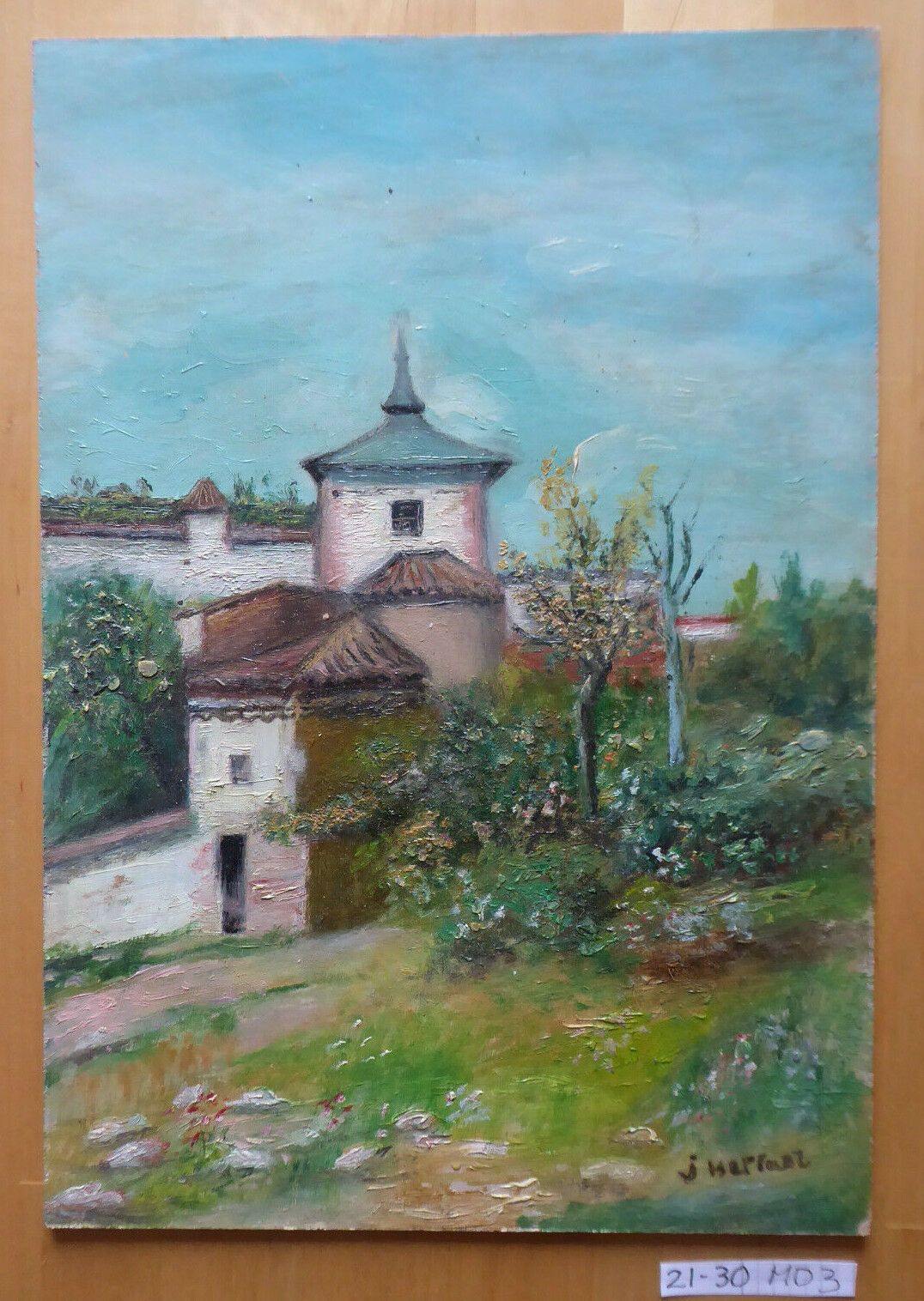 PAESAGGIO SPAGNOLO IN PRIMAVERA VECCHIO QUADRO IN STILE IMPRESSIONISTA MD3 - Belbello Antiques