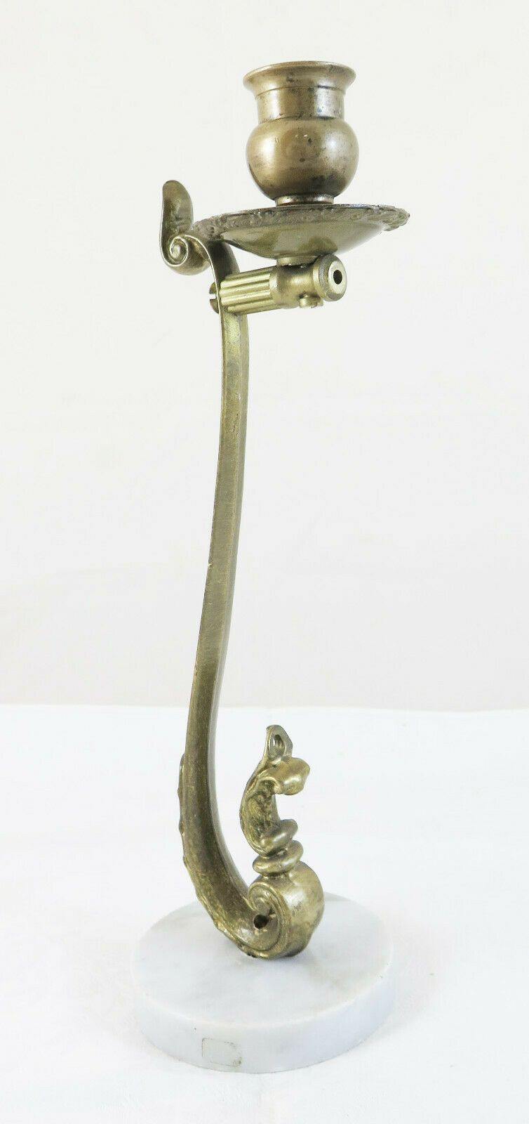 CANDELIERE IN BRONZO DORATO IN STILE BAROCCO CON BASE IN MARMO PRIMO 900 CH9 - Belbello Antiques