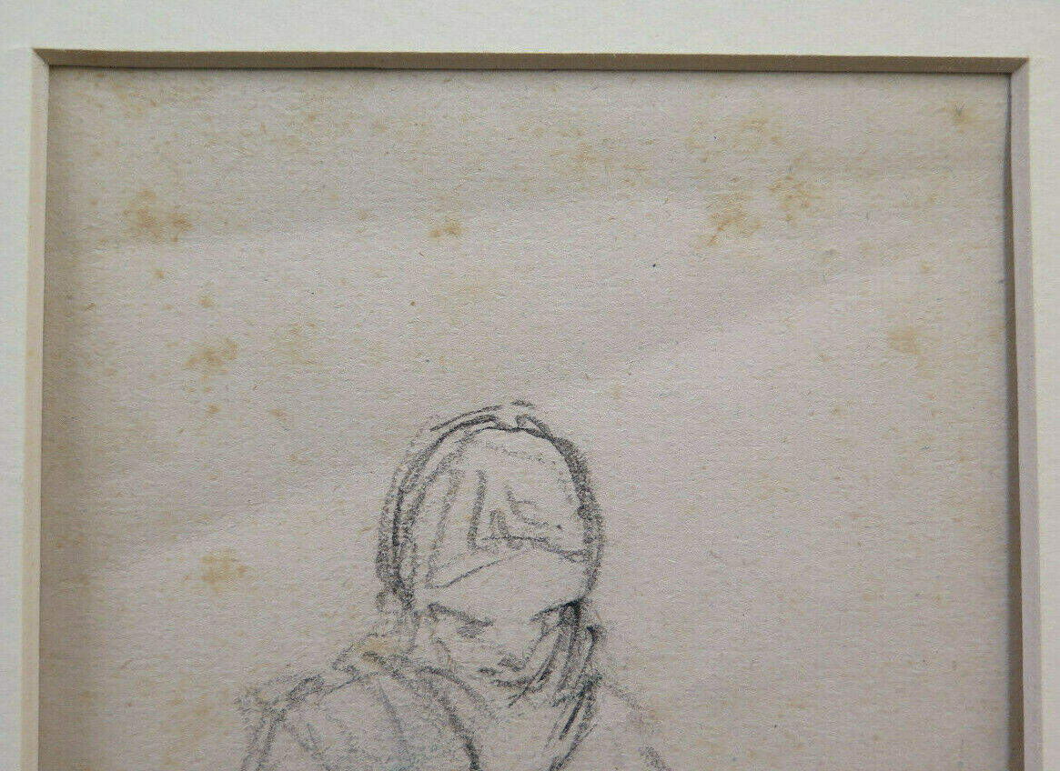 DISEGNO ANTICO DI ANONIMO INIZIO SECOLO UOMO SEDUTO CHE PENSA MATITA BM53.2 - Belbello Antiques