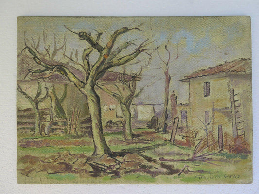 QUADRO ANTICO DIPINTO OLIO TAVOLA PAESAGGIO CAMPAGNA IN AUTUNNO AUTUNNALE p2 - Belbello Antiques