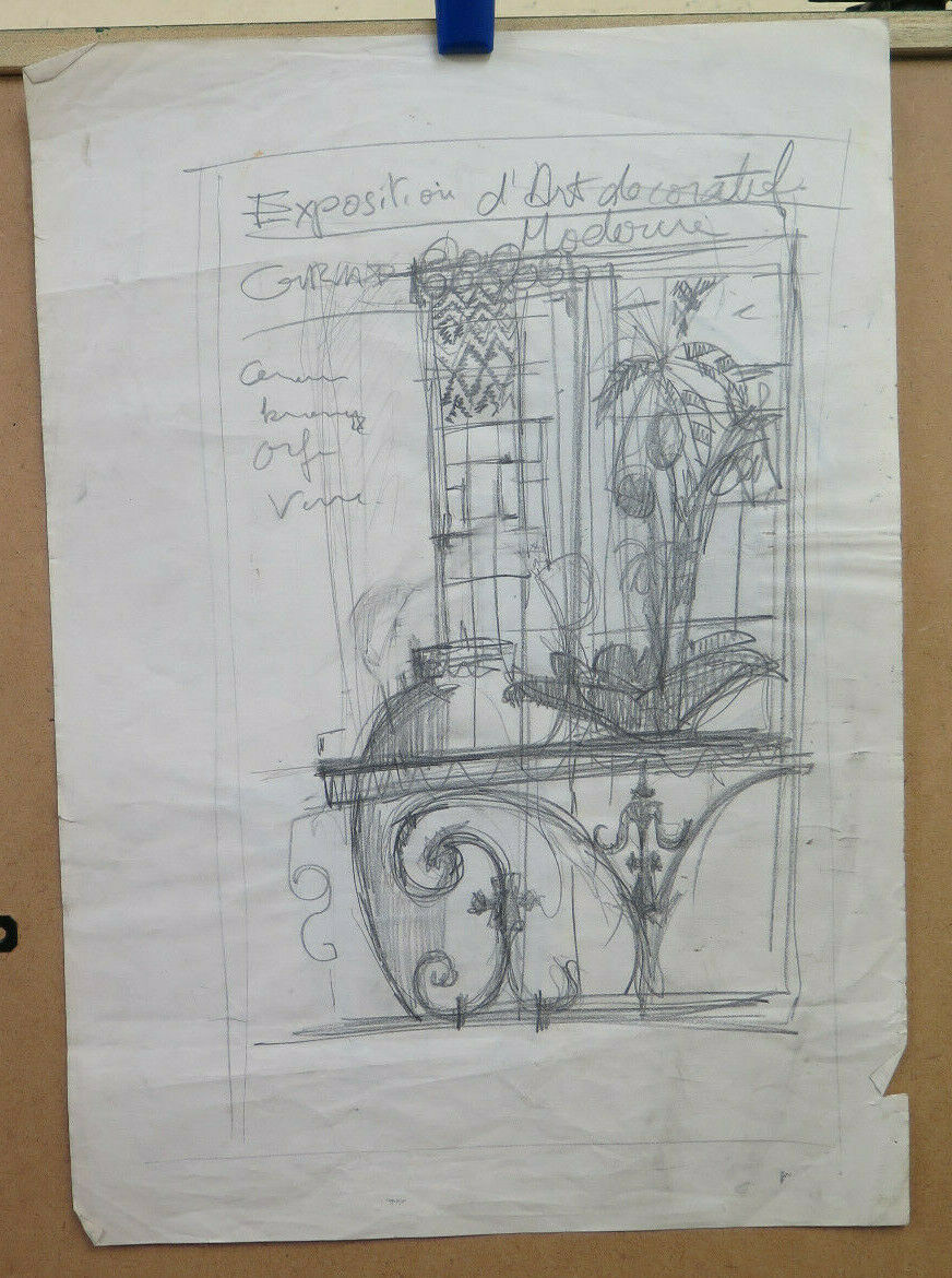 TWO DRAWINGS VINTAGE STUDIO SCULPTURE PROJECT FOR ART EXHIBITION FRANCE BM53.3 