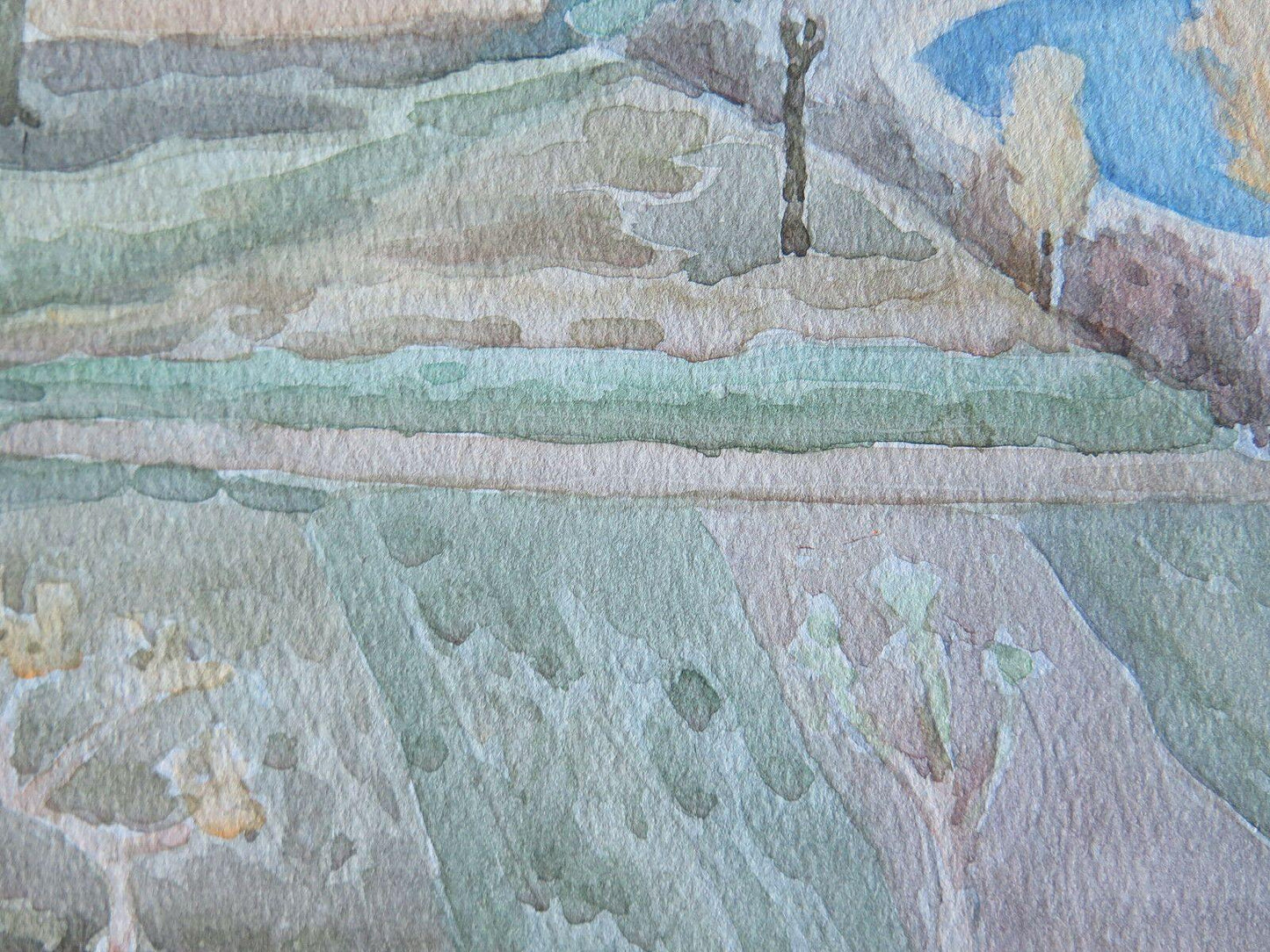 PAESAGGIO DI CAMPAGNA VALLE DEL RENO QUADRO VINTAGE DIPINTO AD ACQUERELLO P23 - Belbello Antiques