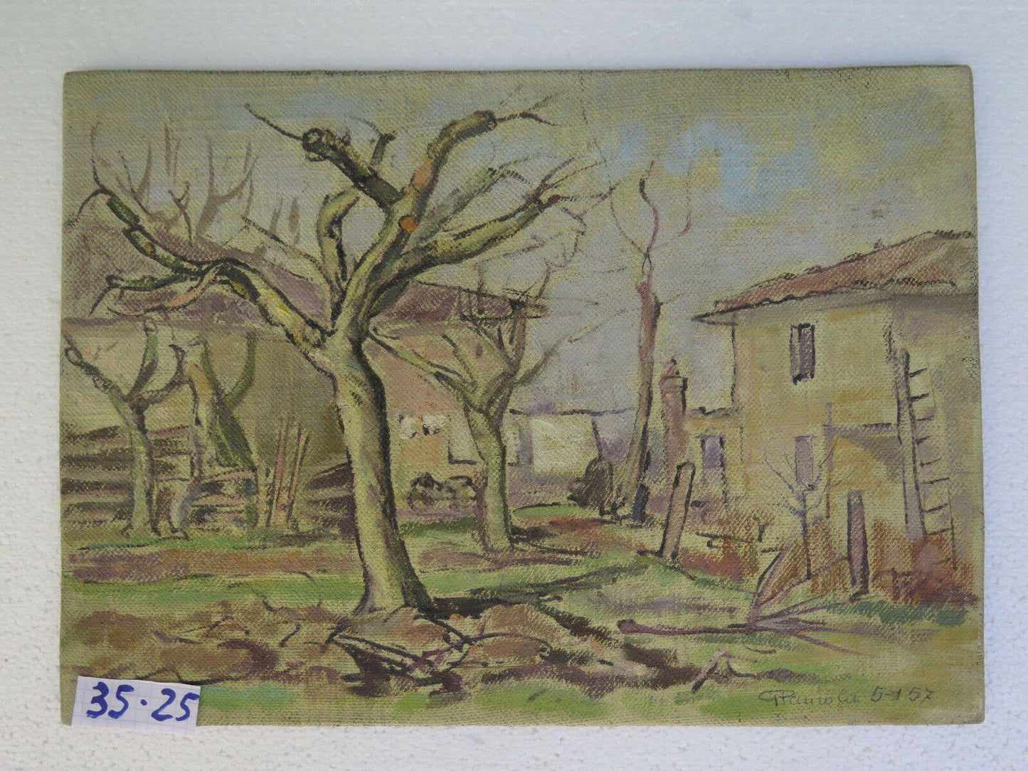 QUADRO ANTICO DIPINTO OLIO TAVOLA PAESAGGIO CAMPAGNA IN AUTUNNO AUTUNNALE p2 - Belbello Antiques