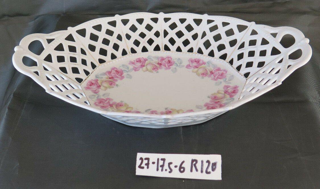 PORCELLANA VINTAGE COPPA SVUOTATASCHE CENTROTAVOLA DECORATA A FIORI R120 - Belbello Antiques