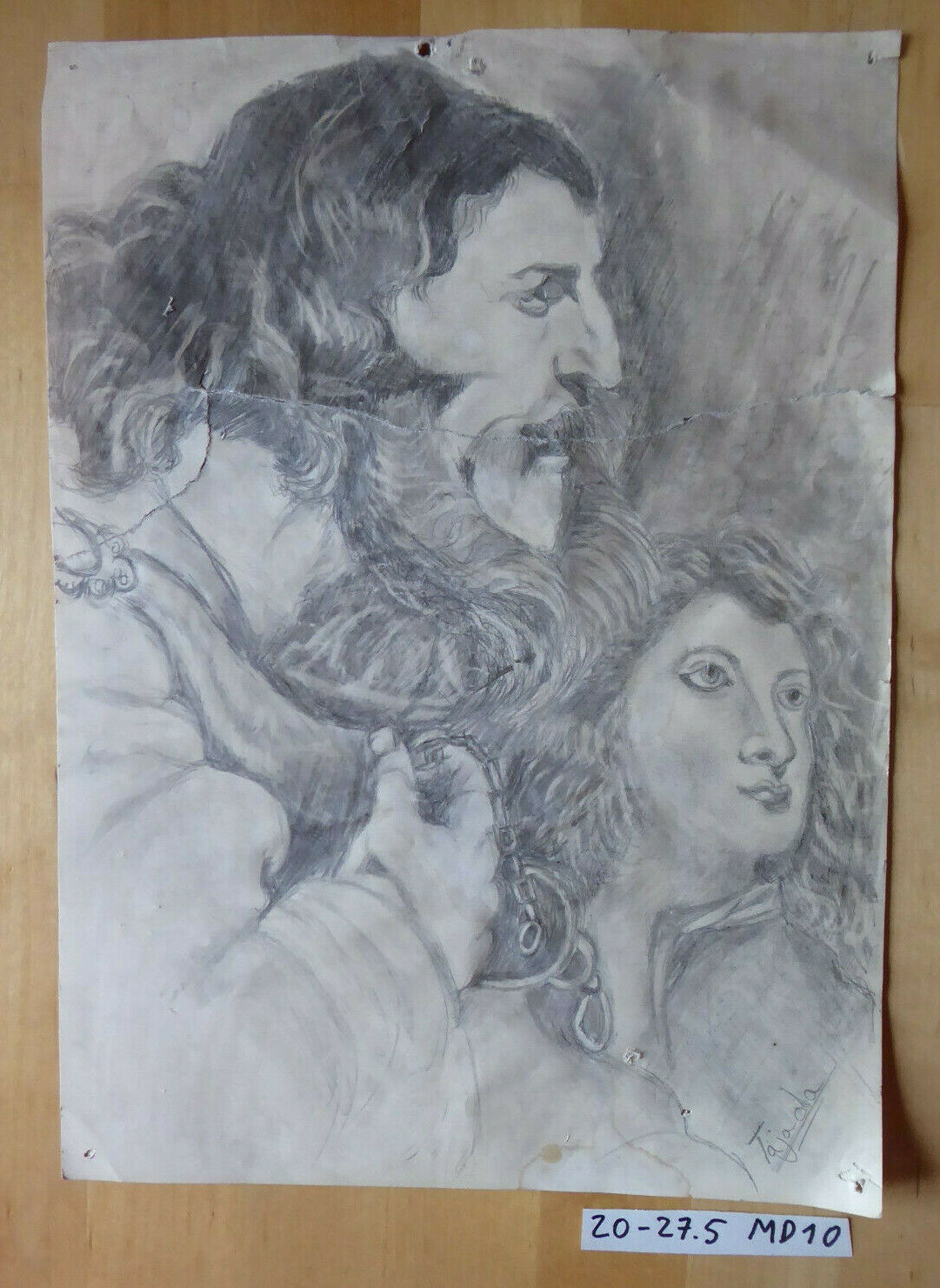 VECCHIO DISEGNO FIRMATO TAJADA RITRATTI MATITA SU CARTA SPAGNA MADRID '900 MD10 - Belbello Antiques