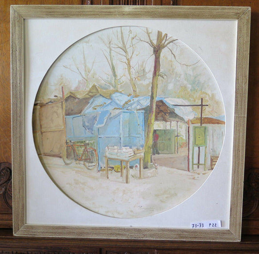 QUADRO AD OLIO VINTAGE FIRMATO PANCALDI PAESAGGIO VEDUTA SCORCIO DEL PAESE P22 - Belbello Antiques