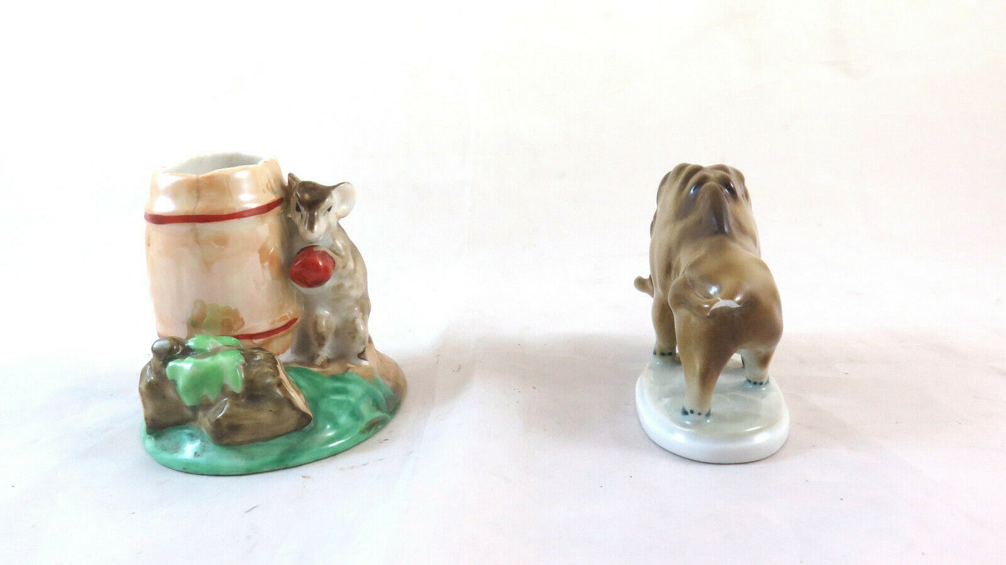 TWO PORCELAIN FIGURINES OF WHICH ONE ZSOLNAY BISON AND ANOTHER GR MOUSE MICKEY MOUSE BM18 