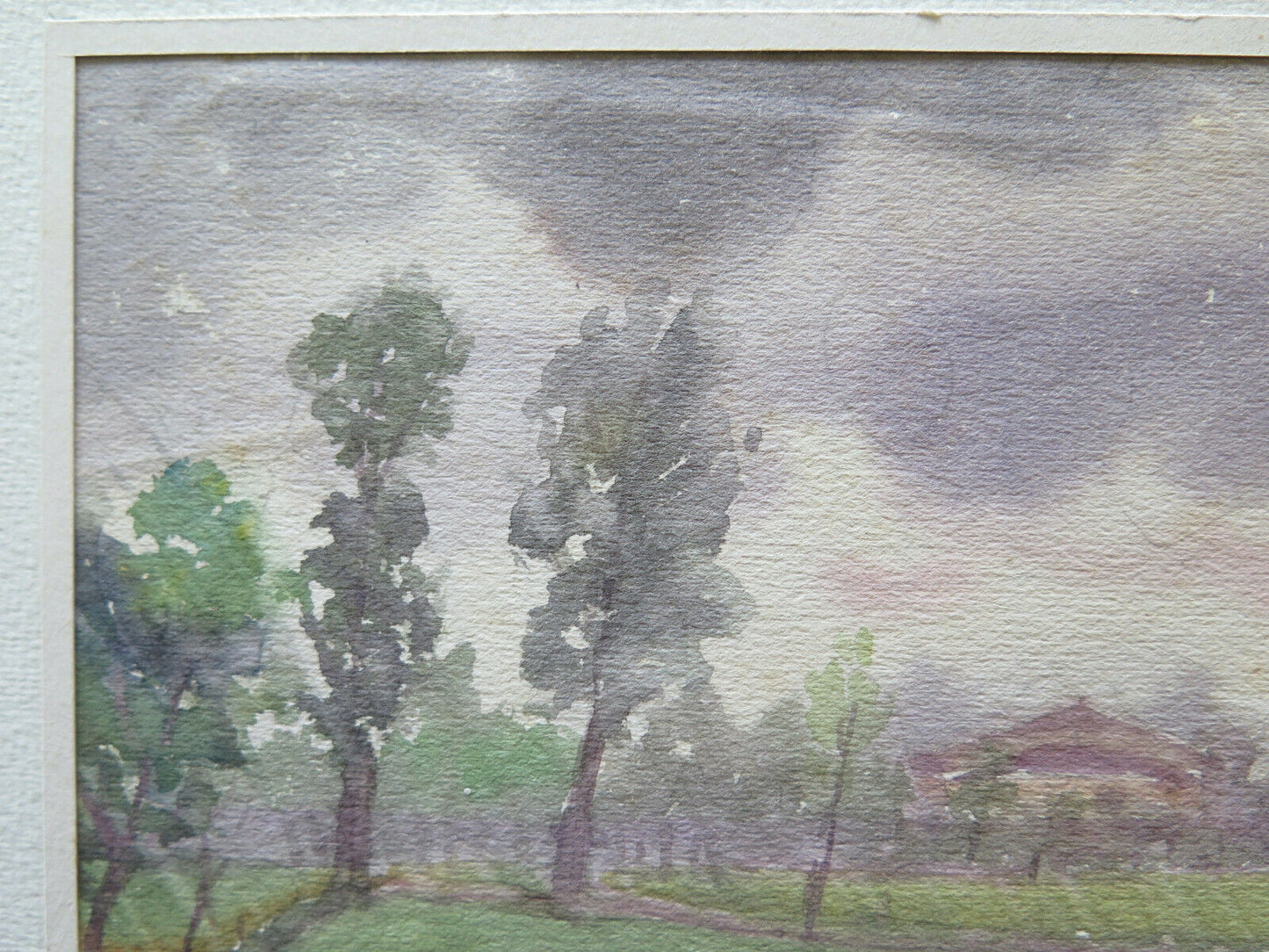 OLD WATERCOLOR PAINTING SIGNED AND DATED 1949 FIELD LANDSCAPE 19x14 cm P14