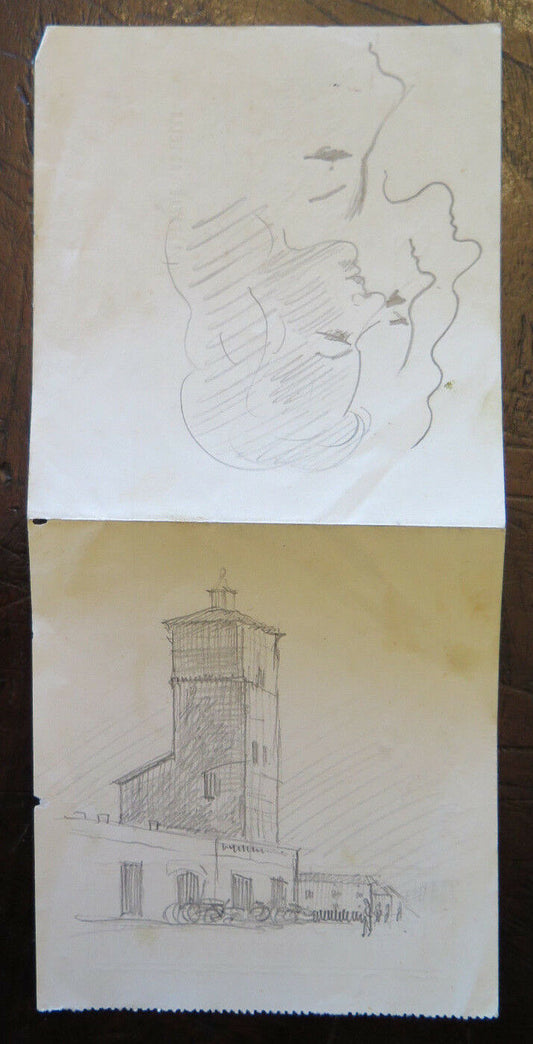 DISEGNO BOZZETTO ANTICO SUL RETRO DI UNA CAMBIALE STUDIO VOLTI FEMMINILI P28.5